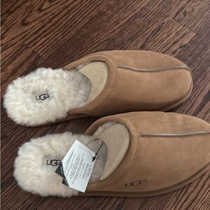 UGG Tan Suede Slippers with Shearling Lining